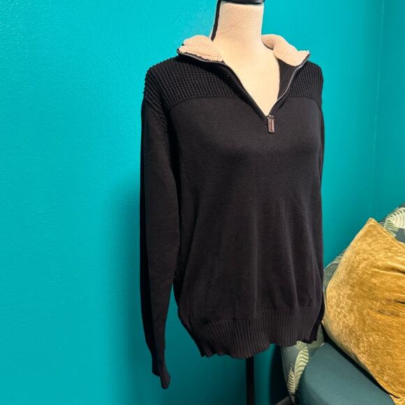 Field & Stream Black 100% Cotton Sherpa Collar Half Zip Sweater Women's Medium - Picture 2 of 9